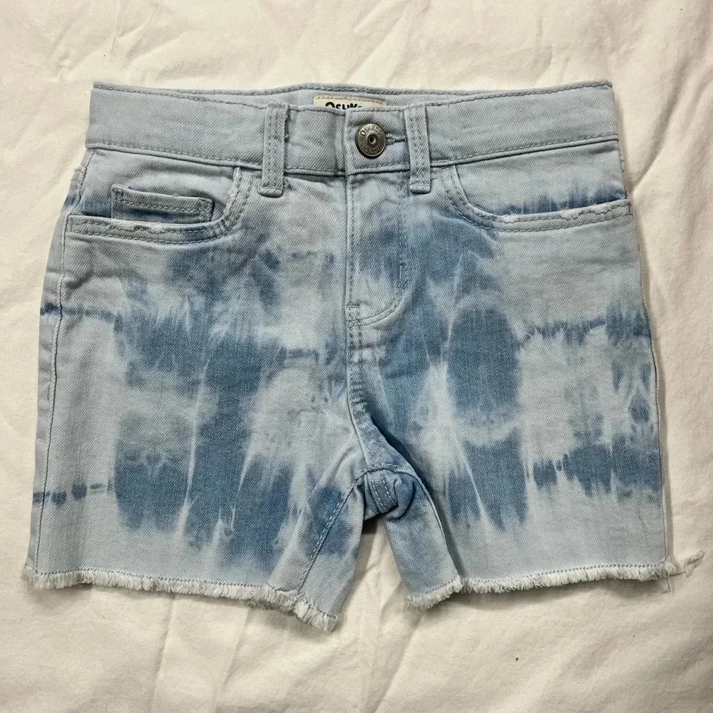 OshKosh B'gosh Denim Shorts Kids 6/6X‎ Blue Tie Dye New Frayed Hem